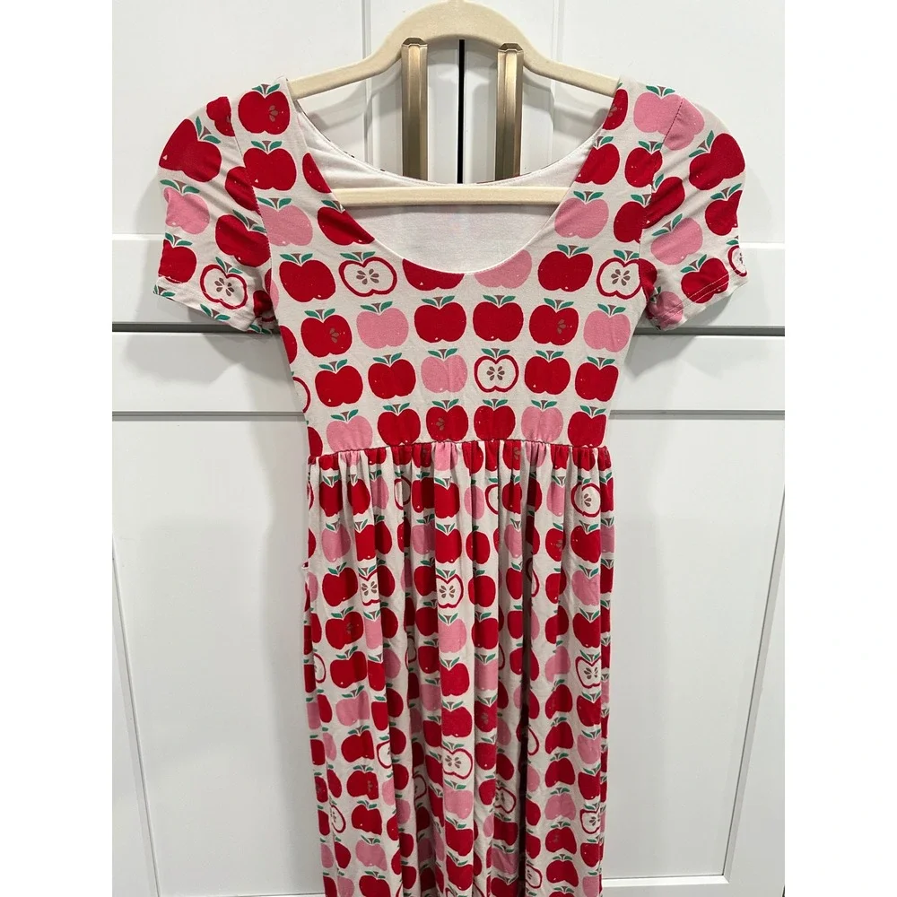 SweetHoney Girls Apple Print Jumpsuit Red Pink Short Sleeve Wide Leg Size 9Y